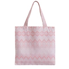 Boho Pastel Pink Pattern Zipper Grocery Tote Bag by SpinnyChairDesigns