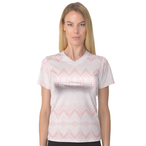 Boho Pastel Pink Pattern V-neck Sport Mesh Tee by SpinnyChairDesigns