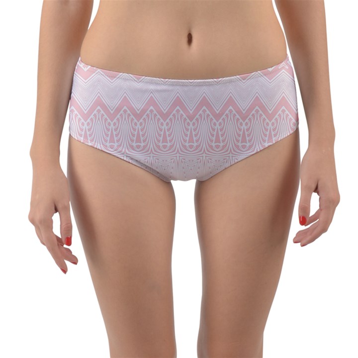 Boho Pastel Pink Pattern Reversible Mid-Waist Bikini Bottoms