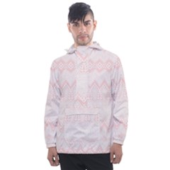 Boho Pastel Pink Pattern Men s Front Pocket Pullover Windbreaker by SpinnyChairDesigns