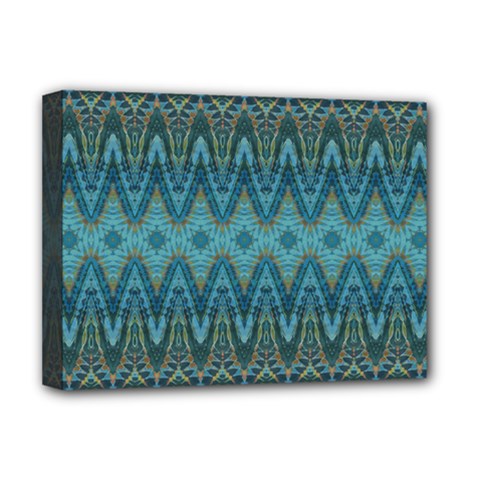 Boho Teal Blue Pattern Deluxe Canvas 16  X 12  (stretched)  by SpinnyChairDesigns