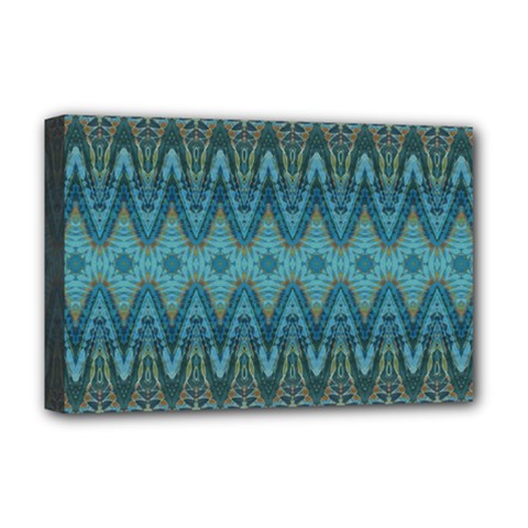 Boho Teal Blue Pattern Deluxe Canvas 18  X 12  (stretched) by SpinnyChairDesigns