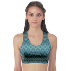 Boho Teal Blue Pattern Sports Bra by SpinnyChairDesigns