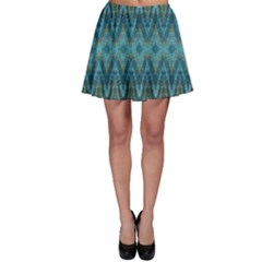 Boho Teal Blue Pattern Skater Skirt by SpinnyChairDesigns