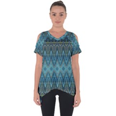 Boho Teal Blue Pattern Cut Out Side Drop Tee by SpinnyChairDesigns