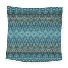 Boho Teal Blue Pattern Square Tapestry (large)