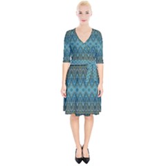 Boho Teal Blue Pattern Wrap Up Cocktail Dress by SpinnyChairDesigns