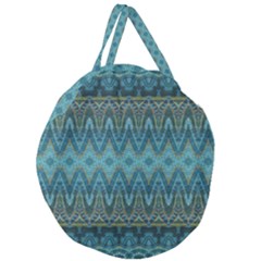 Boho Teal Blue Pattern Giant Round Zipper Tote by SpinnyChairDesigns