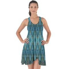 Boho Teal Blue Pattern Show Some Back Chiffon Dress by SpinnyChairDesigns