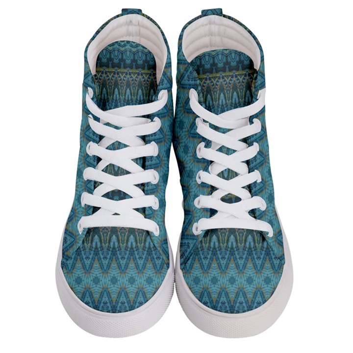 Boho Teal Blue Pattern Women s Hi-Top Skate Sneakers