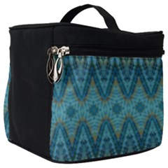 Boho Teal Blue Pattern Make Up Travel Bag (big) by SpinnyChairDesigns