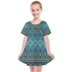 Boho Teal Blue Pattern Kids  Smock Dress by SpinnyChairDesigns