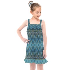 Boho Teal Blue Pattern Kids  Overall Dress by SpinnyChairDesigns