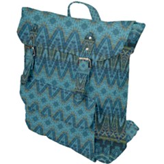 Boho Teal Blue Pattern Buckle Up Backpack by SpinnyChairDesigns