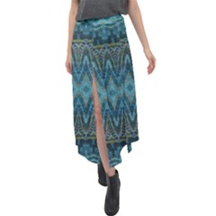 Boho Teal Blue Pattern Velour Split Maxi Skirt by SpinnyChairDesigns