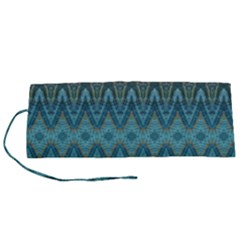 Boho Teal Blue Pattern Roll Up Canvas Pencil Holder (s) by SpinnyChairDesigns