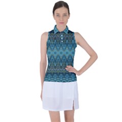 Boho Teal Blue Pattern Women s Sleeveless Polo Tee by SpinnyChairDesigns