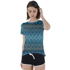 Boho Teal Blue Pattern Short Sleeve Foldover Tee by SpinnyChairDesigns