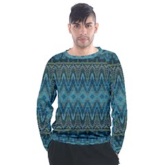 Boho Teal Blue Pattern Men s Long Sleeve Raglan Tee