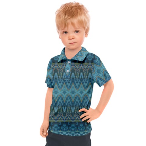 Boho Teal Blue Pattern Kids  Polo Tee by SpinnyChairDesigns