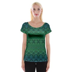 Boho Emerald Green And Blue  Cap Sleeve Top by SpinnyChairDesigns