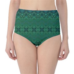 Boho Emerald Green And Blue  Classic High-waist Bikini Bottoms by SpinnyChairDesigns