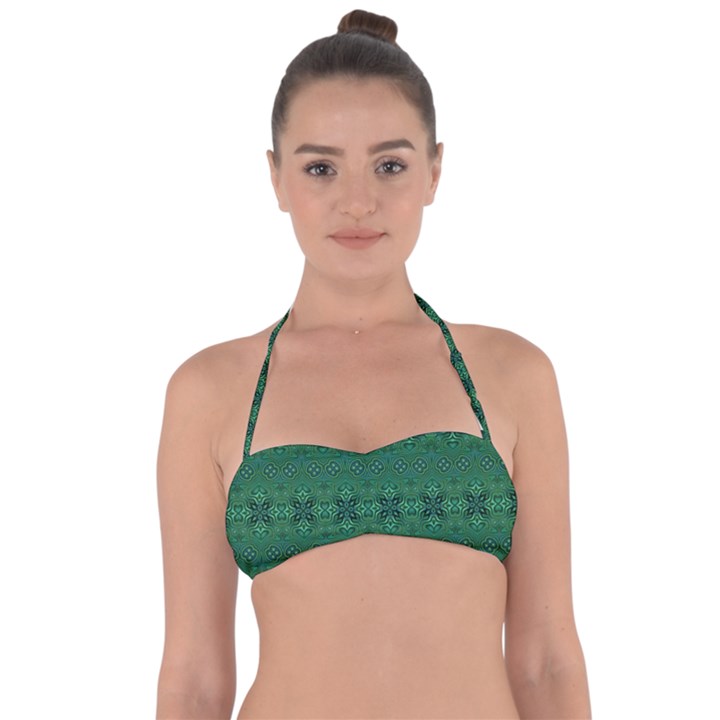 Boho Emerald Green and Blue  Halter Bandeau Bikini Top