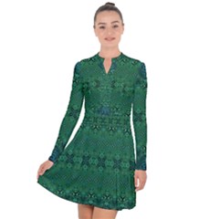 Boho Emerald Green And Blue  Long Sleeve Panel Dress by SpinnyChairDesigns