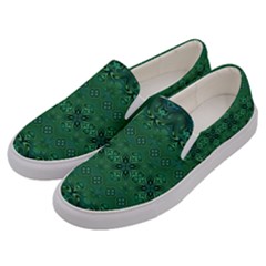 Boho Emerald Green And Blue  Men s Canvas Slip Ons by SpinnyChairDesigns