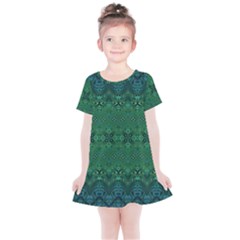 Boho Emerald Green And Blue  Kids  Simple Cotton Dress by SpinnyChairDesigns