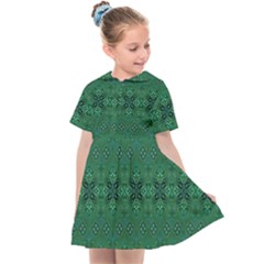 Boho Emerald Green And Blue  Kids  Sailor Dress by SpinnyChairDesigns