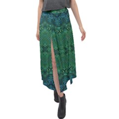 Boho Emerald Green And Blue  Velour Split Maxi Skirt by SpinnyChairDesigns