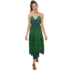 Boho Emerald Green And Blue  Halter Tie Back Dress  by SpinnyChairDesigns