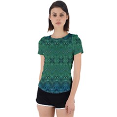 Boho Emerald Green And Blue  Back Cut Out Sport Tee by SpinnyChairDesigns