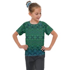 Boho Emerald Green And Blue  Kids  Mesh Piece Tee