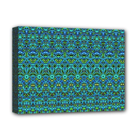 Boho Teal Green Blue Pattern Deluxe Canvas 16  X 12  (stretched)  by SpinnyChairDesigns