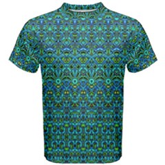 Boho Teal Green Blue Pattern Men s Cotton Tee by SpinnyChairDesigns