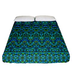 Boho Teal Green Blue Pattern Fitted Sheet (queen Size) by SpinnyChairDesigns