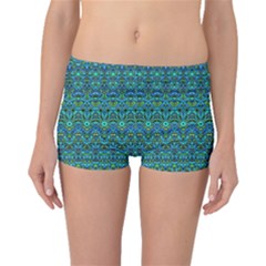 Boho Teal Green Blue Pattern Boyleg Bikini Bottoms by SpinnyChairDesigns