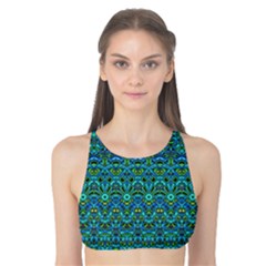 Boho Teal Green Blue Pattern Tank Bikini Top by SpinnyChairDesigns