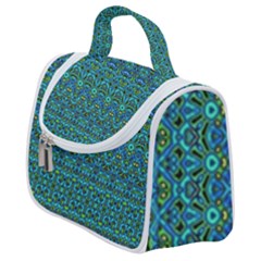 Boho Teal Green Blue Pattern Satchel Handbag by SpinnyChairDesigns