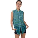 Boho Teal Green Blue Pattern Sleeveless Chiffon Button Shirt View1