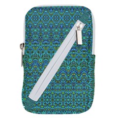 Boho Teal Green Blue Pattern Belt Pouch Bag (large) by SpinnyChairDesigns