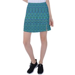 Boho Teal Green Blue Pattern Tennis Skirt by SpinnyChairDesigns