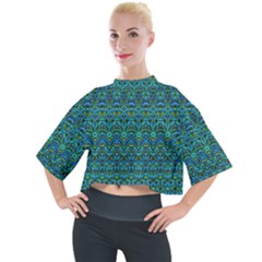 Boho Teal Green Blue Pattern Mock Neck Tee