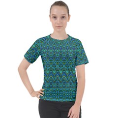 Boho Teal Green Blue Pattern Women s Sport Raglan Tee