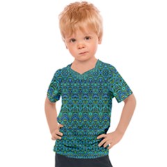 Boho Teal Green Blue Pattern Kids  Sports Tee