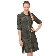 Boho Antique Bronze Pattern Long Sleeve Mini Shirt Dress by SpinnyChairDesigns