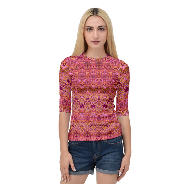 Boho Pink Pattern Quarter Sleeve Raglan Tee