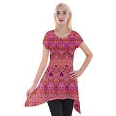 Boho Pink Pattern Short Sleeve Side Drop Tunic by SpinnyChairDesigns